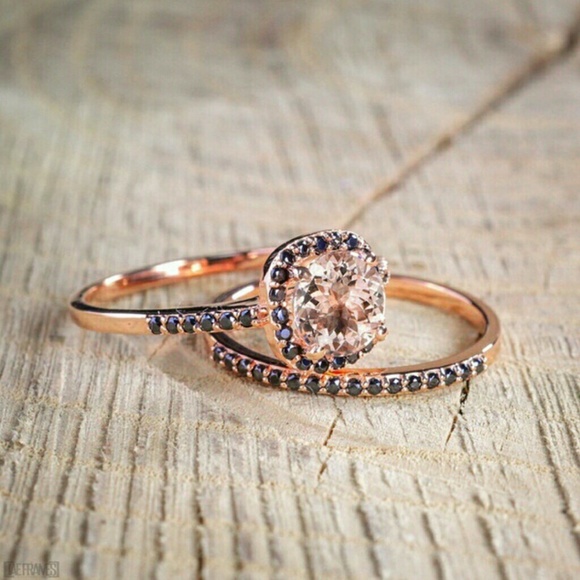 Peach Morganite Ring & Black CZ in 18k Rose Gold - Picture 2 of 6
